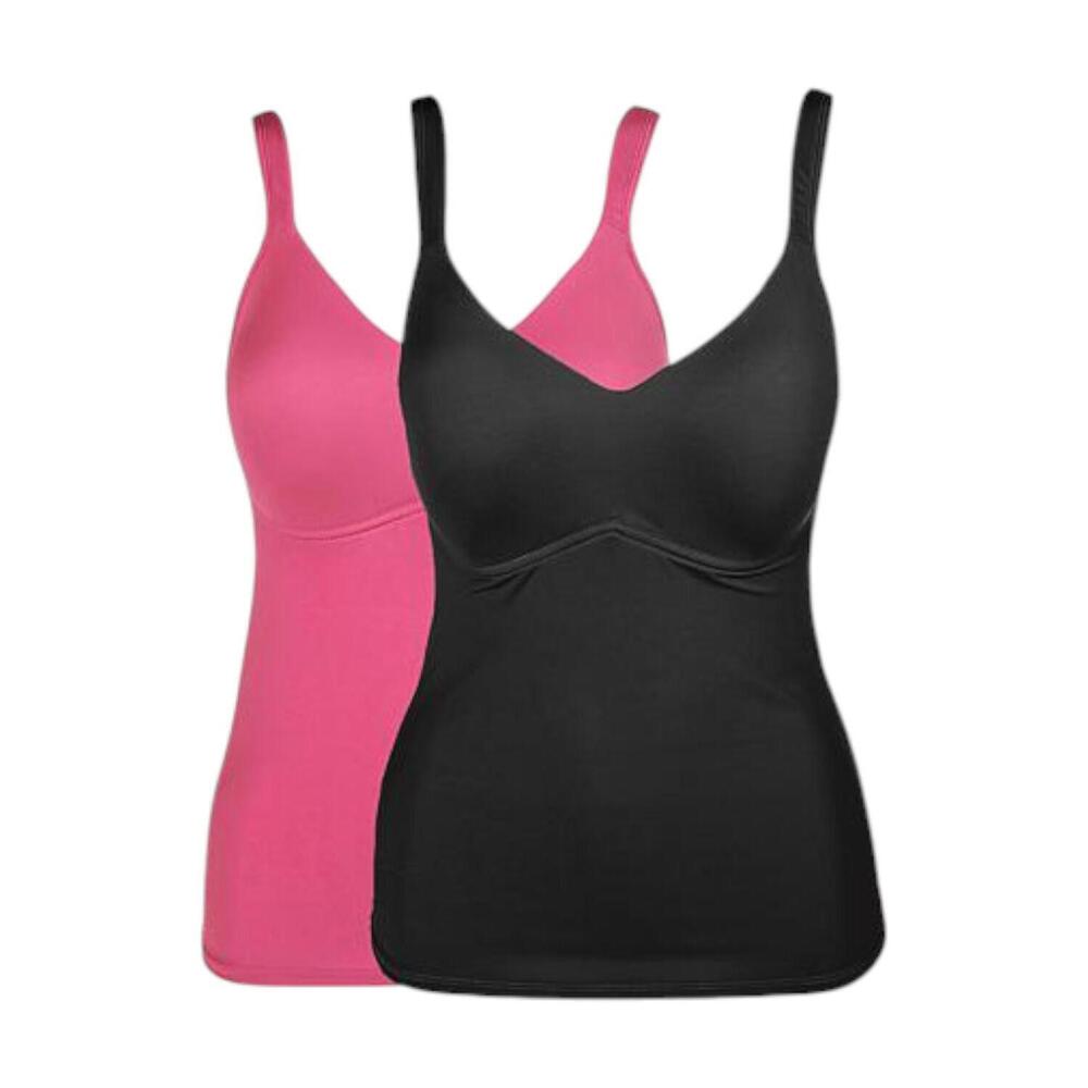 Rhonda Shear Women's 2pk Molded Cup Cami Tank Top Black/Burgundy - Regular